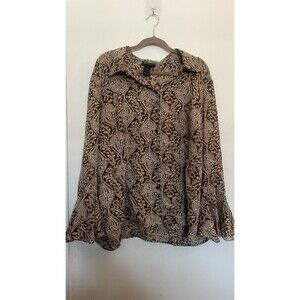 Lane Bryant Brown Flowy Paisley 70s Inspired Collared Blouse Plus Size 22/24